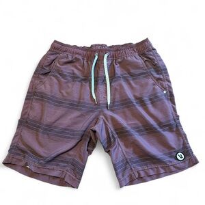 Vuori Kore Shorts Mens Small Maroon Striped Lined Gym Athleisure